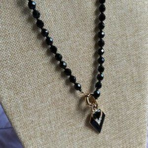 Black Gold Crystal Art Deco Triangle Beaded Pendant